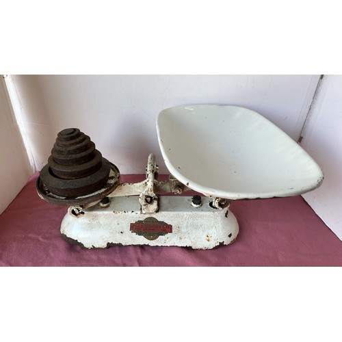 9 - VINTAGE KITCHEN SCALES WITH WEIGHTS...