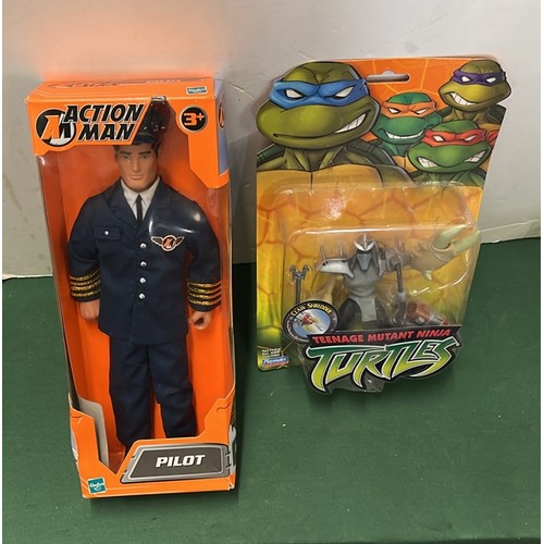 292 - VINTAGE BOXED ACTION MAN PILOT AND TEENAGE MUTANT NINJA TURTLES FIGURE