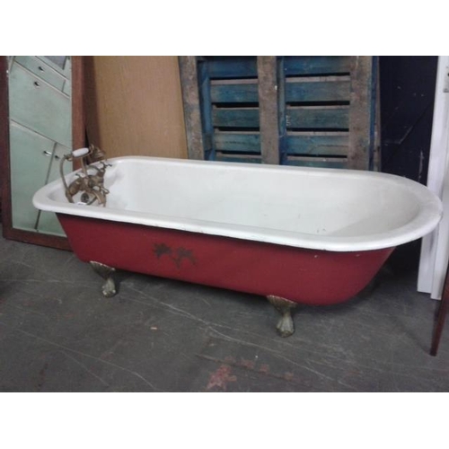 403 - Vintage 6 foot cast iron bath with ball and claw feet and original tap fittings