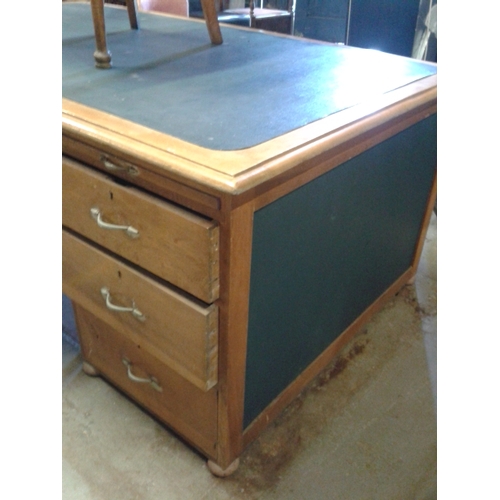 346 - Early 1900s Oak 12 drawer partners desk with two armed chairs