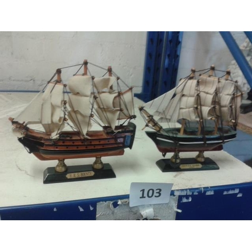 103 - 2 x small wooden model boats, Cutty Sark & HMS Bounty