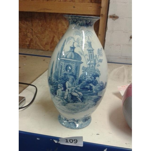 109 - Victorian Bourne & Leigh Watteau vase, 25cm tall. Repair to the top