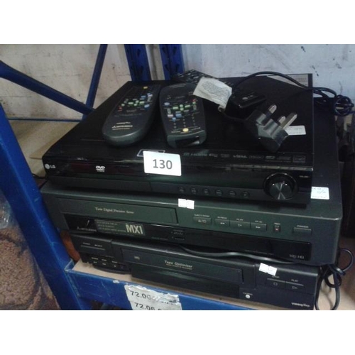 130 - LG DVD player, Mitsubishi VCR and video plus VCR, all serviced and tested with remote controls