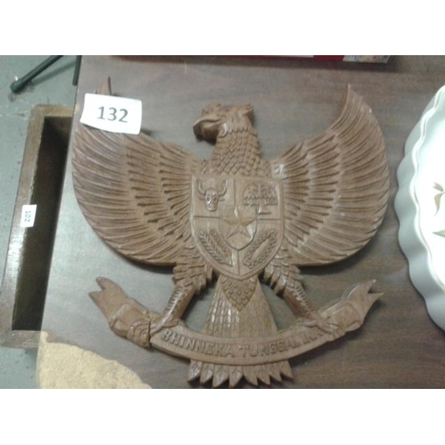 132 - Carved teak Indonesia national motto