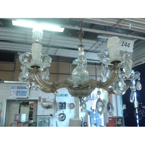 144 - 5 arm glass chandelier ceiling light