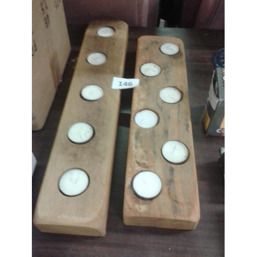 146 - 2 x reconstituted timber tealight table centrepieces