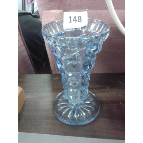 148 - Retro pressed blue glass vase