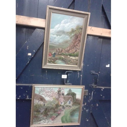 172 - 2 x framed oil on board paintings, 1 x cottage scene & 1 x landscape, signed M.DUNNING 1981 & 1982