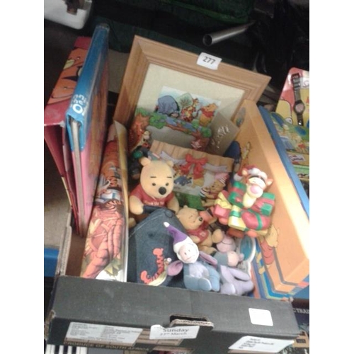 277 - Box of assorted Winnie the Pooh related pictures, picture frames and toys etc.