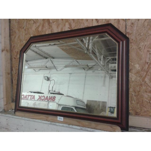 373 - Large mahogany over mantle wall mirror with gold inner border