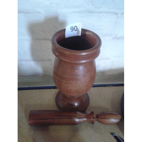 90 - Vintage large wooden mortar and pestle