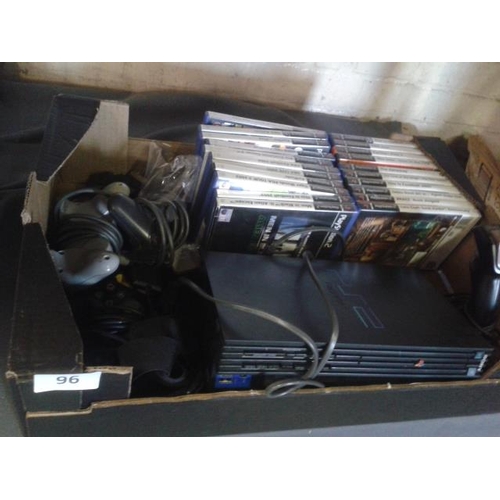 96 - Sony PlayStation 2 games console with 4 x controllers and 21 x games