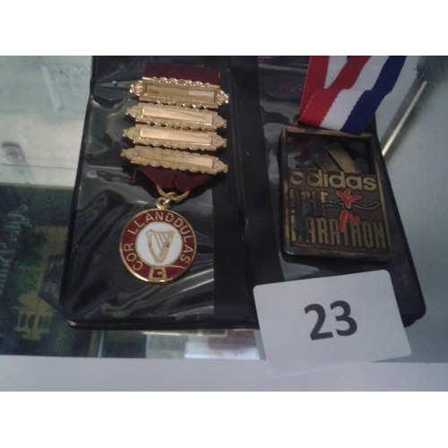 23 - Silverstone 2009 half marathon medal, COR Llandulas medal, Royal Masonic institution for girls penda... 