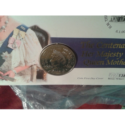25 - Centenary of the Queen Mother, coin first day cover with framed portrait