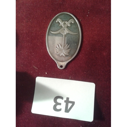 43 - Large Suisse half ounce fine silver pendant, reverse side shows crossed swords and palm tree