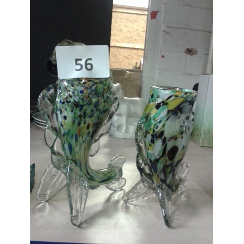 56 - 2 x retro Venetian splatter glass glug jugs