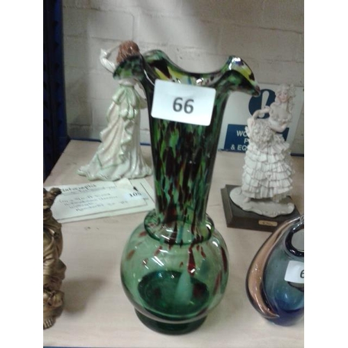 66 - Approximately 320mm tall green Venetian splatter glass vase