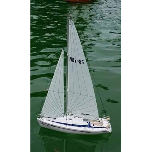 90 - Thunder Tiger odyssey 1/23 scale racing yacht on stand, signed up Jorga May Rhyl. Original box prese... 