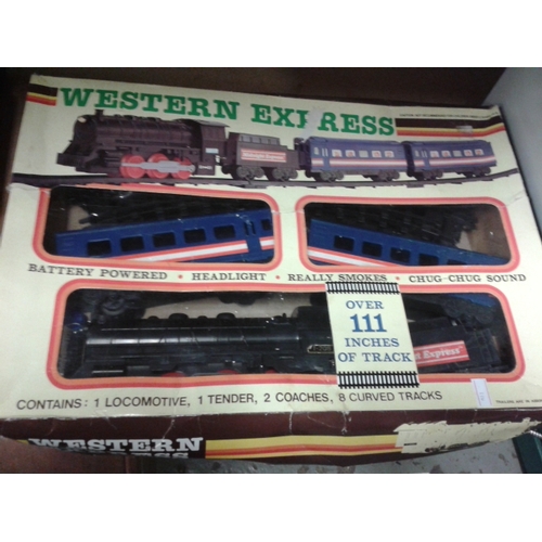 117 - Vintage Western Express battery powered train set and Ponderosa Ranch tin mug