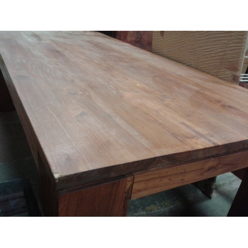 398 - Large rustic, 220 x 102cm, farmhouse style thick leg dining table