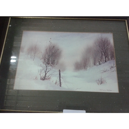 186 - Pair of framed and mounted winter scene watercolour landscape paintings signed Anthony Waller