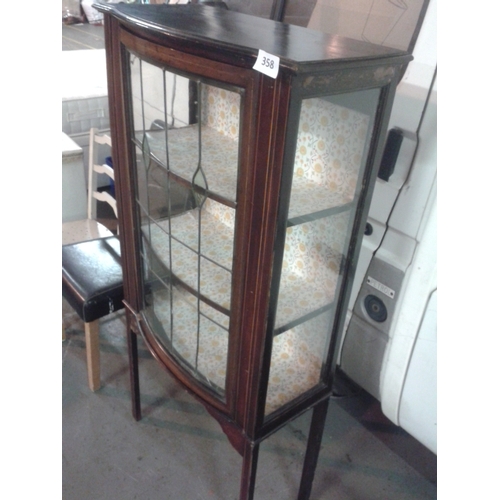 358 - Edwardian inlaid high leg 3 shelf display cabinet