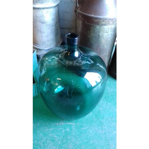 1 - Large green glass carboy/bottle garden, approx. 55cm tall x 40cm wide