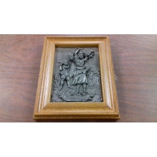 11 - Framed, possibly lead?, 3 dimensional plaque titled 'sommer'