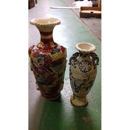 105 - 2 x chinese pottery vases, 33 & 26cm tall