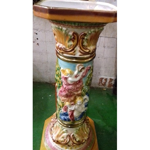 63 - Made in italy stamped A89 capodimonte? jardiniere with matching stand, ornate 3 dimensional nymphs d... 