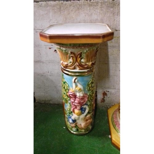 63 - Made in italy stamped A89 capodimonte? jardiniere with matching stand, ornate 3 dimensional nymphs d... 