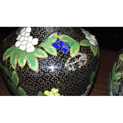 132 - Pair of cloisonne? vases, 1 with damage