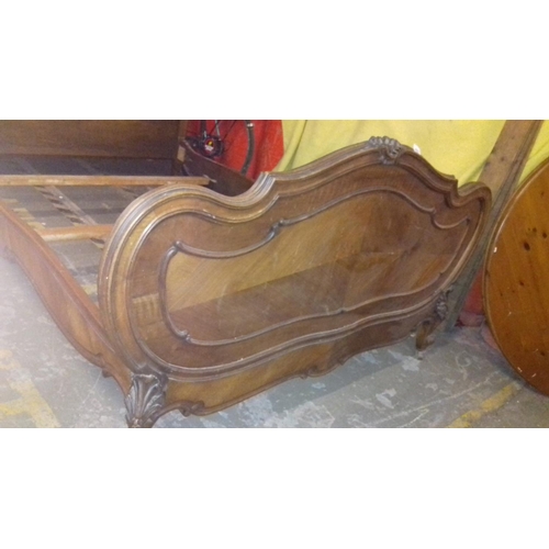 437 - Ornate walnut veneer French style 5 foot bed