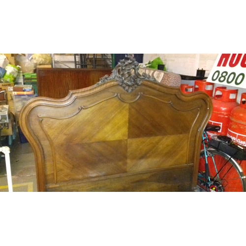 437 - Ornate walnut veneer French style 5 foot bed