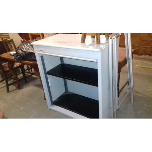 441 - Grey roller shutter stationery cabinet approx 95 x 57 x 112 cm tall. Lockable with key but one key b... 