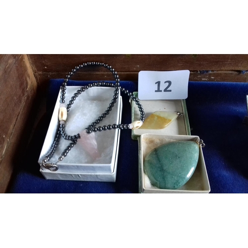 12 - 2 x jade like pendants & necklace with Jade like stone