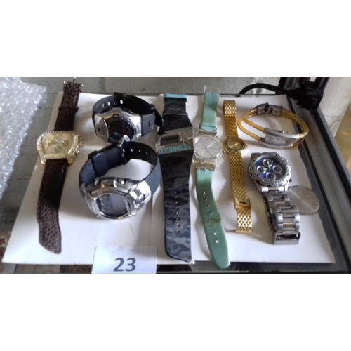 25 - Quantity of assorted gents and ladies fashion watches including bench, g-Shock river Island etc.