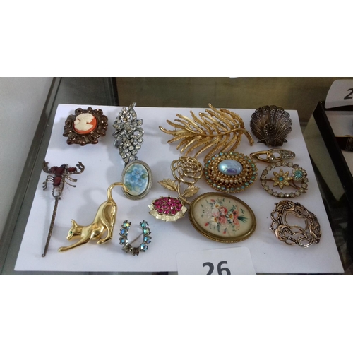 26 - Small job lot of assorted costume brooches and scorpion pin