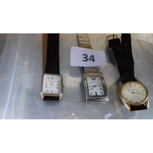 34 - 3 x quartz watches being Woods of Windsor, Lichfield and Emporio Armani