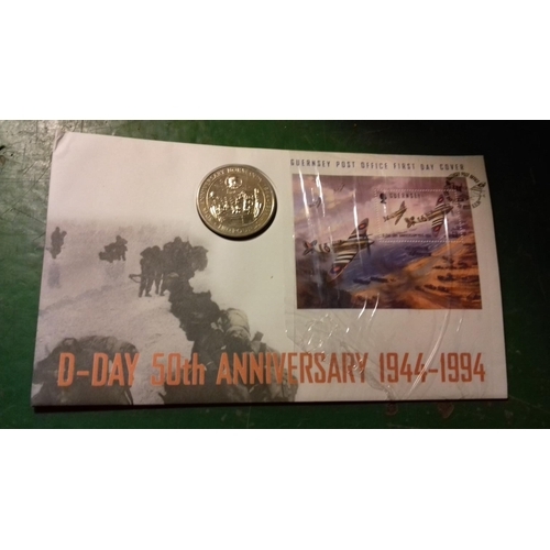 58 - Guernsey post office 1994 first day cover £2 stamp and £2 coin to commemorate the 50th anniversary o... 