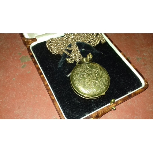 55 - Victorian? ivy ladies pocket watch with nice engraved back and key present plus very large yellow me... 