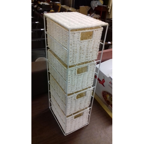 513 - White 4 wicker drawer bathroom stand