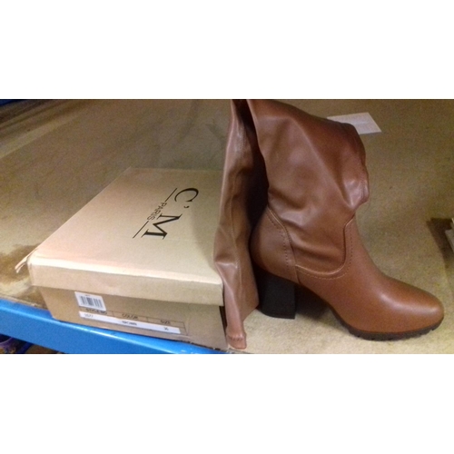 240 - New boxed ladies tan brown knee high boots, cm paris, size 36 (uk size 3)