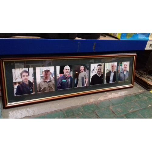 192 - Signed snooker player picture framed montage 88 x 26 cm