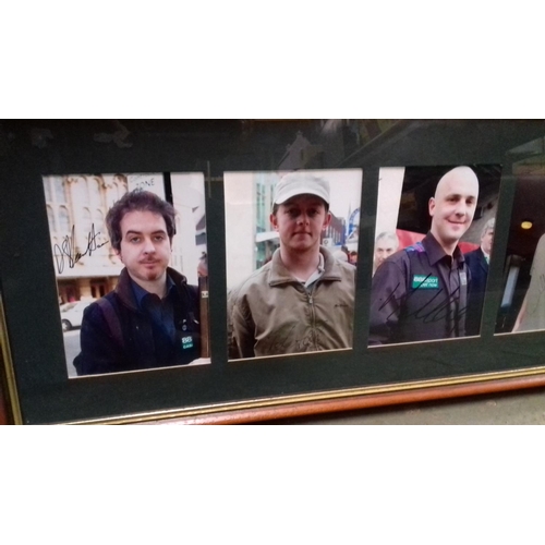 192 - Signed snooker player picture framed montage 88 x 26 cm