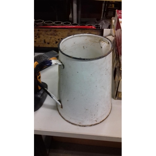 332 - Retro 18cm tall enamel milk jug