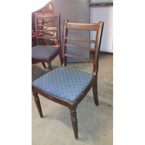 456 - Oval inlaid look mahogany extending dining table and 6 x chairs, extension under the table