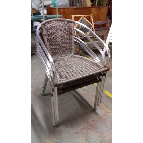 509 - Set of 4 x stacking aluminium frame rattan tub style chairs