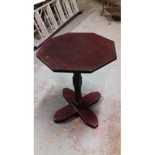 505 - Dark stained octagonal side table 42 wide x 52 cm tall