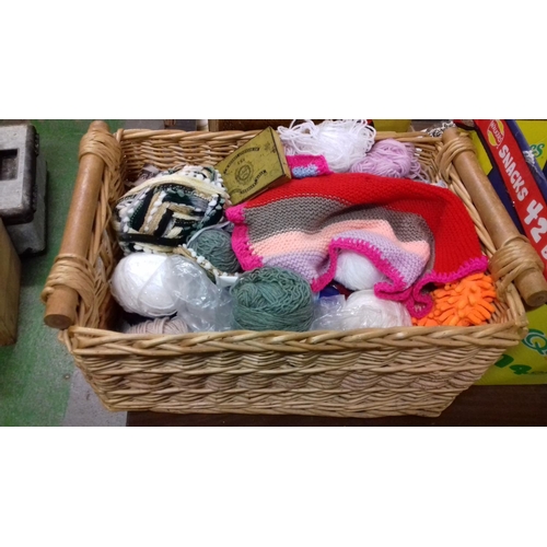 355 - Wicker basket of assorted colour wool etc